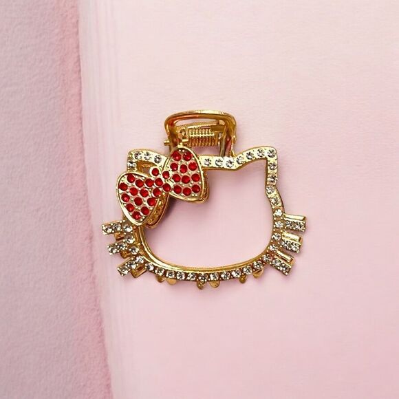 ⭐️3/$25⭐️ Hello Kitty Red And Clear Gold Tone Rhinestone Hair Clip - Picture 1 of 2